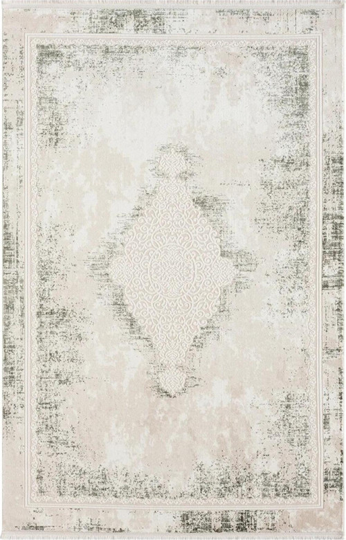 Dream Krem Halı Yeşil Göbekli Klasik Desen Akrilik İplik Salon Ve Oturma Odası Halısı