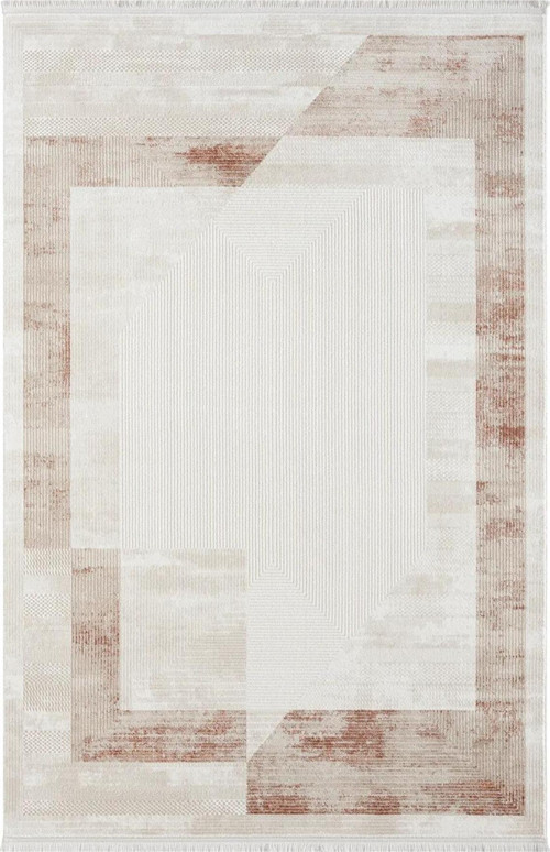 Dream Krem Kiremit Çerçeveli Kenarlı Modern Desen Akrilik İplik Salon Ve Oturma Odası Halısı