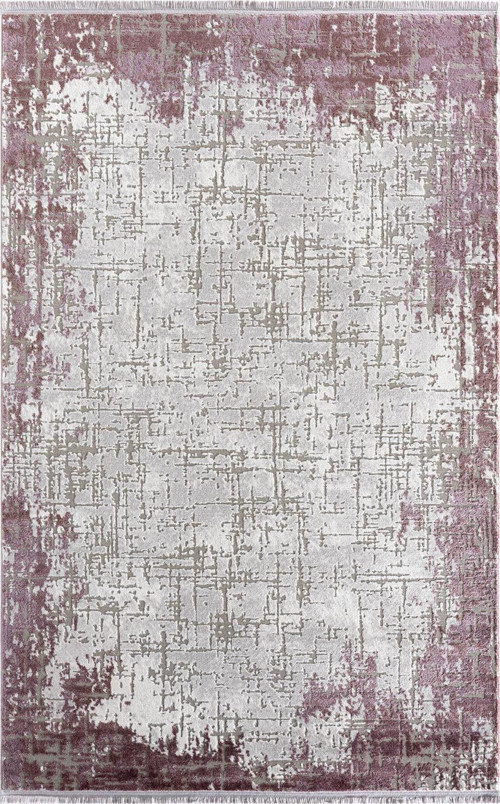 Sofia Gri Halı Lila Kenar Çerçeveli Modern Akrilik İplik Dokuma Tozuaz Salon Ve Oturma Odası Halısı