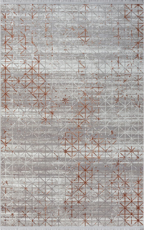 Life Gri Halı Kiremit Geometrik Desen Modern İnce Akrilik Tozuaz Koridor Mutfak Oturma Odası Halısı