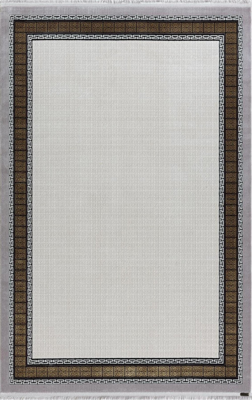 Telve Gri Bambu Tarz Modern Yumuşak Akrilik Dokuma Gold Çerçeveli Desenli Halı Salon Oturma Halısı