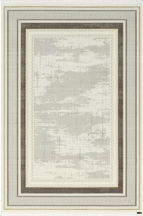 Telve Gri Renk Bambu Tarz Çerçeveli Desen Akrilik Dokuma Gold Detaylı Salon Ve Koridor Halısı