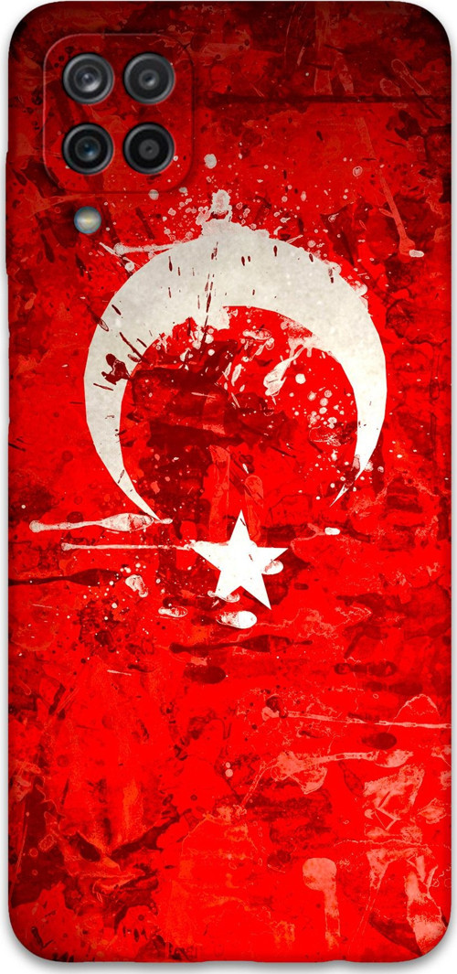 Galaxy M22 Uyumlu Türk Bayrağı Desenli Telefon Kılıfı + Ekran Koruyucu - 5847