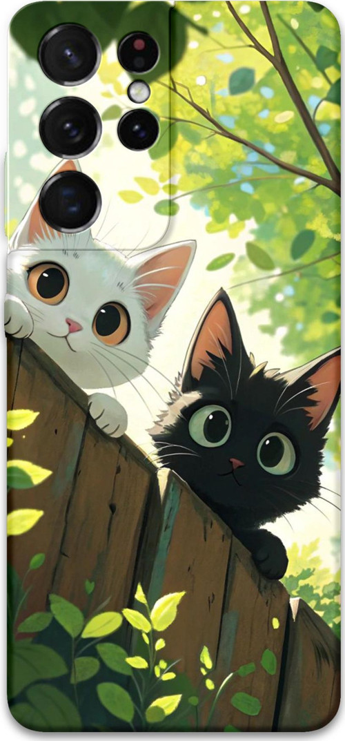Galaxy S21 Ultra Uyumlu Kedi Desenli Telefon Kılıfı + Ekran Koruyucu - 5785