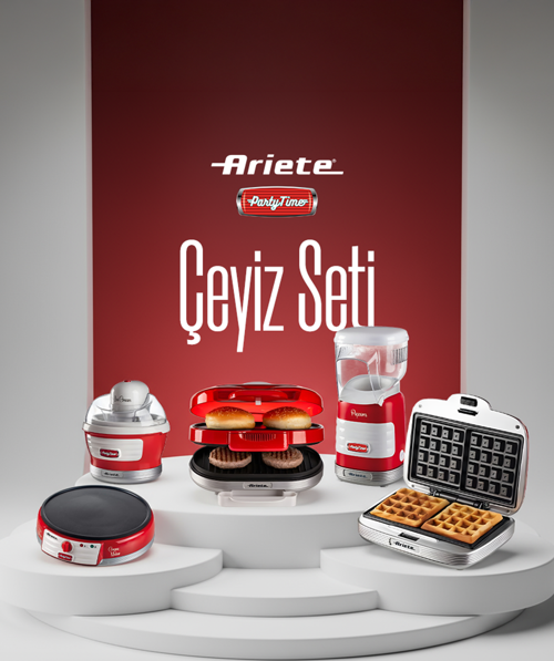 Party Time 5li Elektronik Çeyiz Seti - Waffle Dondurma Mısır Patlatma Krep ve Hamburger Makinesi