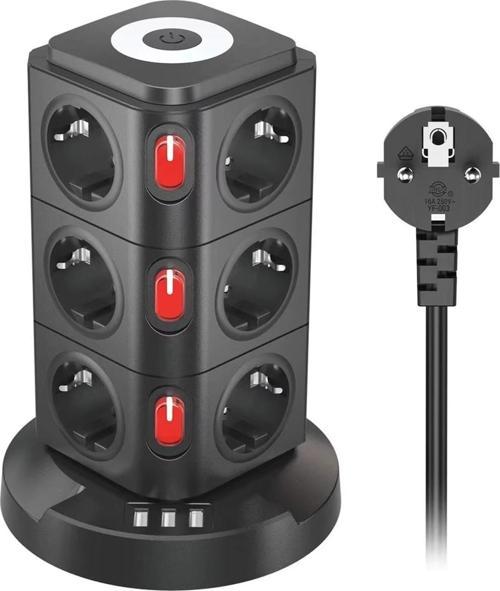 12'li Akım Korumalı Kule Priz Kablosuz Şarj İstasyonu 1-USB 2-TYPE-C