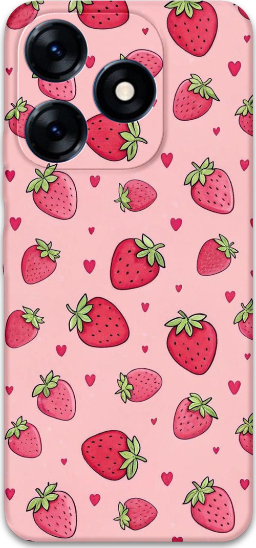 Tecno Spark 10 Pro Uyumlu Çilek Desenli Telefon Kılıfı + Ekran Koruyucu - 5804