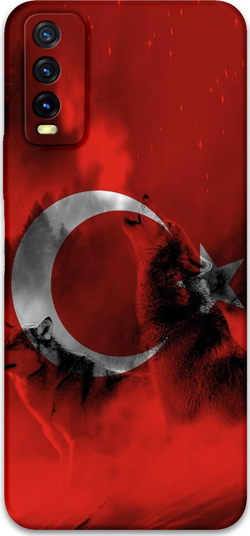 Vivo Y11S Uyumlu Türk Bayrağı Desenli Telefon Kılıfı + Ekran Koruyucu - 5854