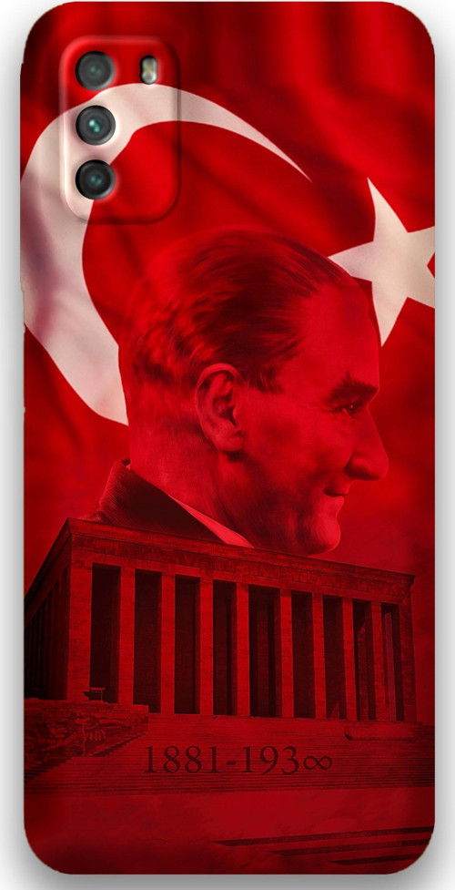 Xiaomi Redmi 9T Uyumlu Atatürk Desenli Telefon Kılıfı + Ekran Koruyucu - 5848