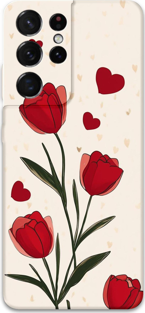 Galaxy S21 Ultra Uyumlu Çiçek Desenli Telefon Kılıfı + Ekran Koruyucu - 5789