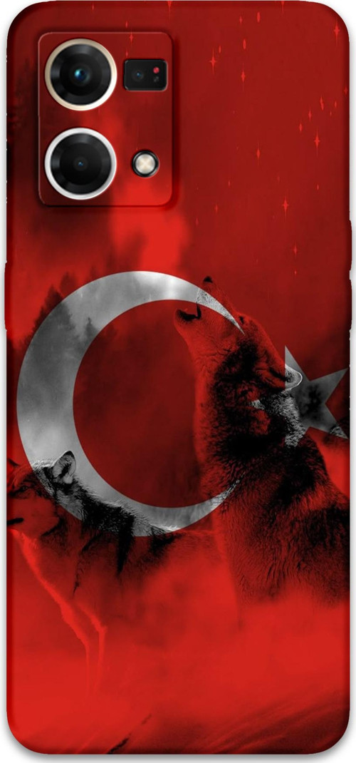 Oppo Reno 7 Uyumlu Türk Bayrağı Desenli Telefon Kılıfı + Ekran Koruyucu - 5854
