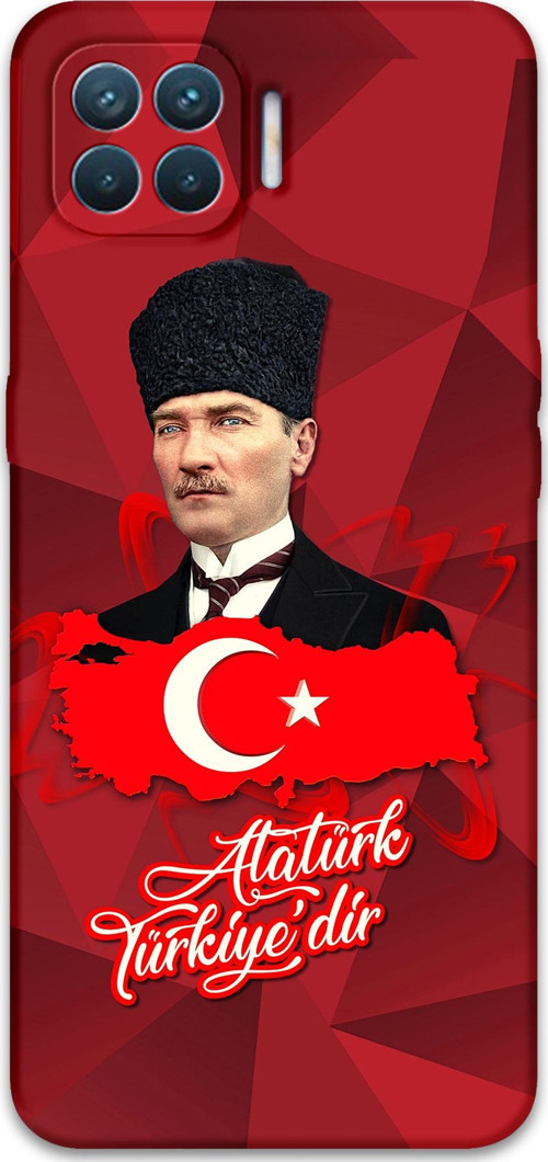 Oppo Reno 4 Lite Uyumlu Atatürk Desenli Telefon Kılıfı + Ekran Koruyucu - 5851