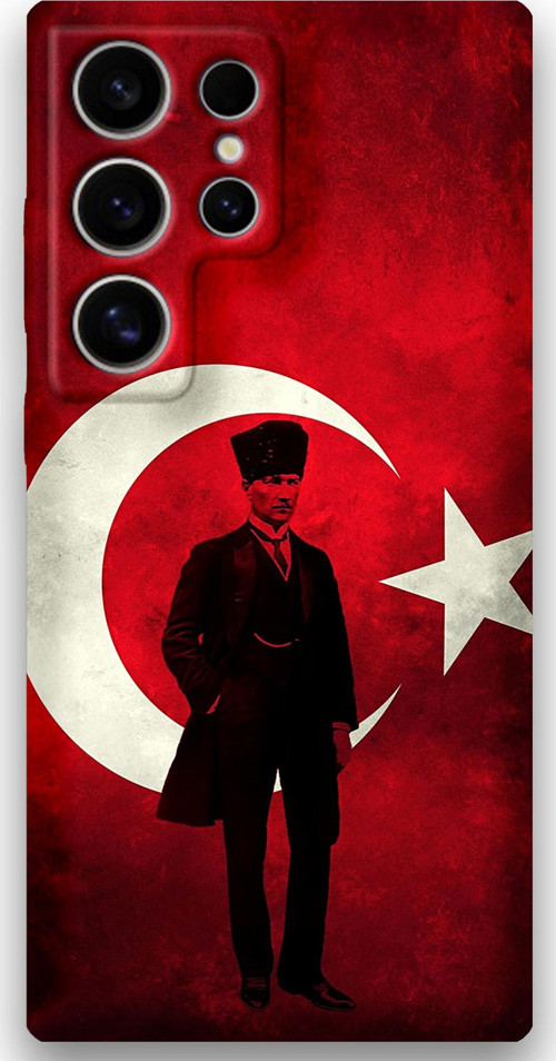 Galaxy S23 Ultra Uyumlu Atatürk Desenli Telefon Kılıfı + Ekran Koruyucu - 5849