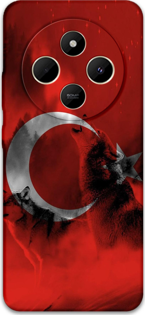 Xiaomi Redmi 14C Uyumlu Türk Bayrağı Desenli Telefon Kılıfı + Ekran Koruyucu - 5854