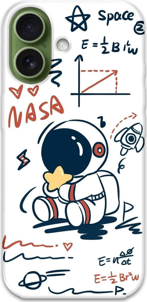 İphone 17 Uyumlu Astronot Desenli Telefon Kılıfı + Ekran Koruyucu - 5858