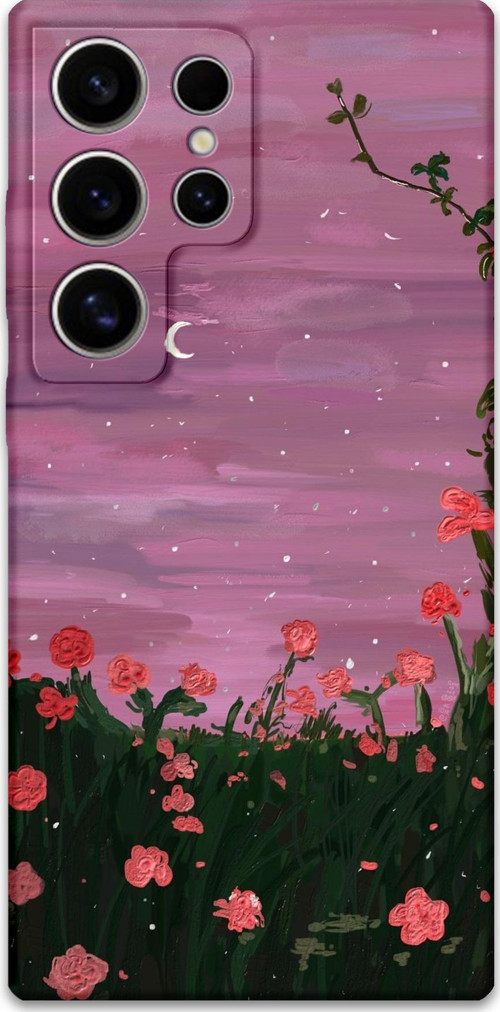 Galaxy S22 Ultra Uyumlu Çiçek Desenli Telefon Kılıfı + Ekran Koruyucu - 5793