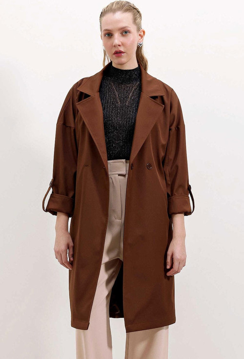 Gabria Kol Katlamalı Bağcıklı Trenchcoat