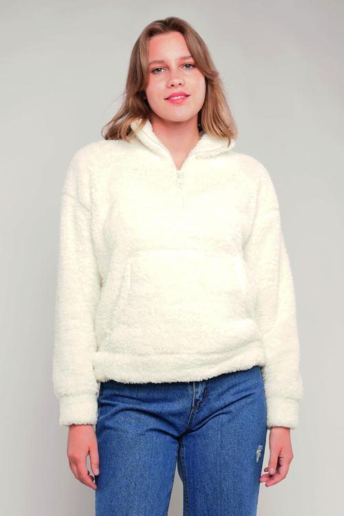 Gabria Kanguru Cepli Yarım Fermuarlı Peluş Sweat