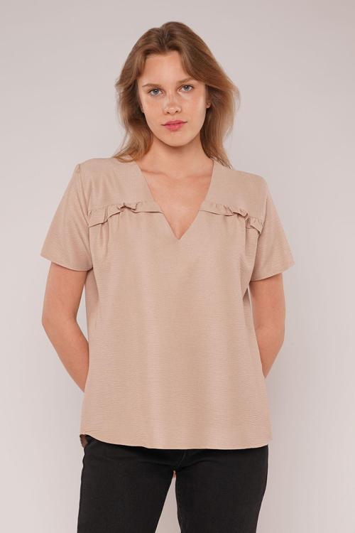 Gabia V Yaka Kısa Kol Bluz
