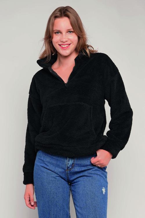 Gabria Kanguru Cepli Yarım Fermuarlı Peluş Sweat