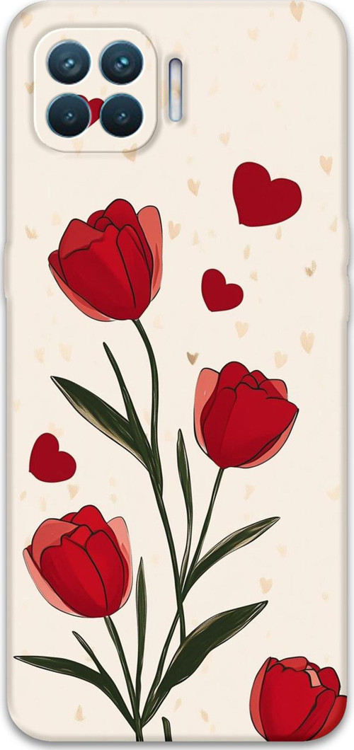 Oppo Reno 4 Lite Uyumlu Çiçek Desenli Telefon Kılıfı + Ekran Koruyucu - 5789