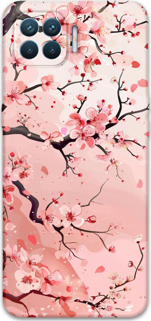 Oppo Reno 4 Lite Uyumlu Çiçek Desenli Telefon Kılıfı + Ekran Koruyucu - 5805