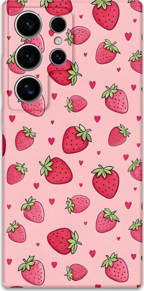 Galaxy S23 Ultra Uyumlu Çilek Desenli Telefon Kılıfı + Ekran Koruyucu - 5804