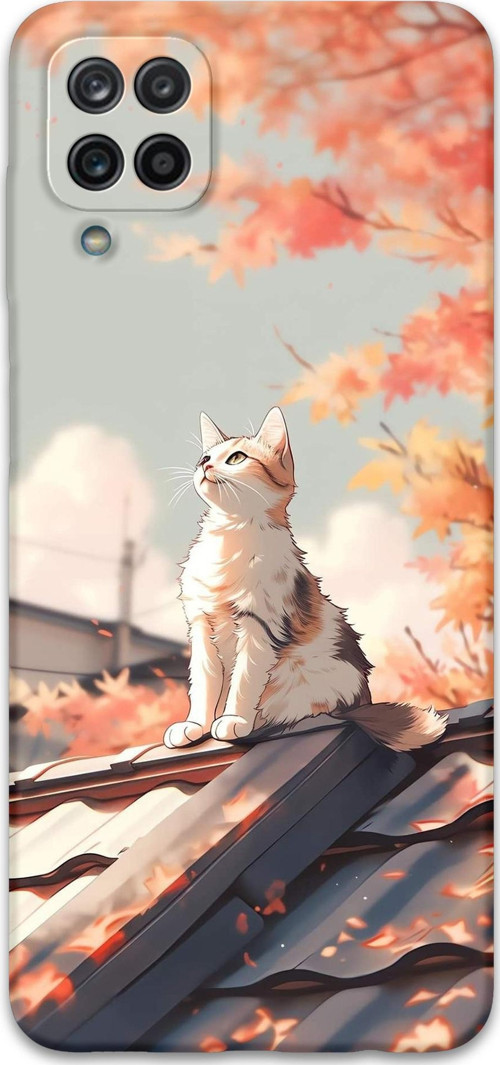 Galaxy A22 Uyumlu Kedi Desenli Telefon Kılıfı + Ekran Koruyucu - 5784