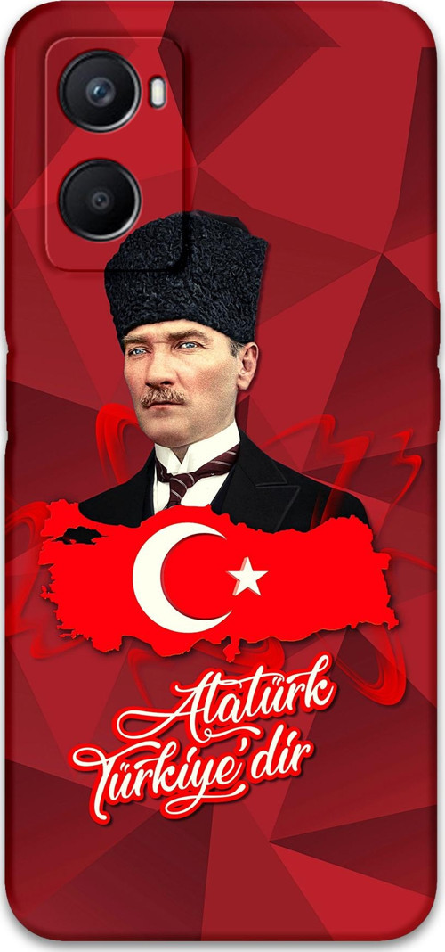 Oppo A96 Uyumlu Atatürk Desenli Telefon Kılıfı + Ekran Koruyucu - 5851