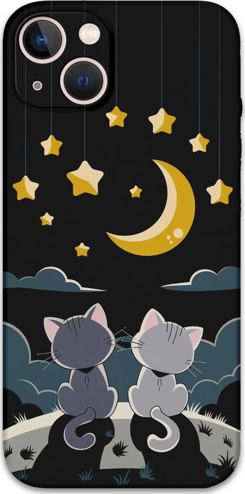 İphone 14 Uyumlu Kedi Desenli Telefon Kılıfı + Ekran Koruyucu - 5809