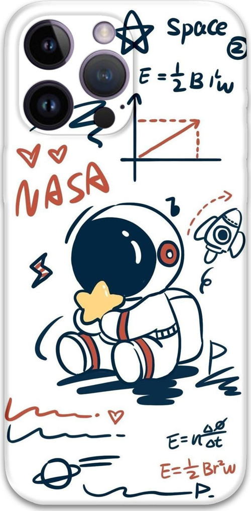 İphone 14 Pro Uyumlu Astronot Desenli Telefon Kılıfı + Ekran Koruyucu - 5858