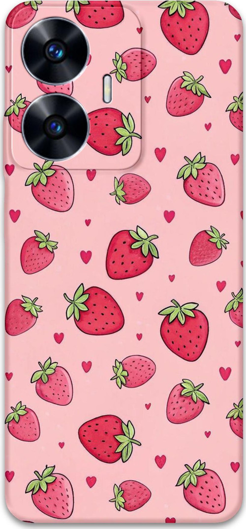 Realme C55 Uyumlu Çilek Desenli Telefon Kılıfı + Ekran Koruyucu - 5804