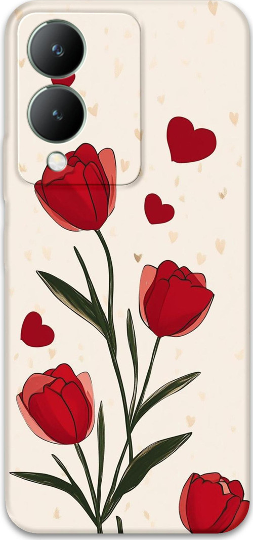 Vivo Y17S Uyumlu Çiçek Desenli Telefon Kılıfı + Ekran Koruyucu - 5789