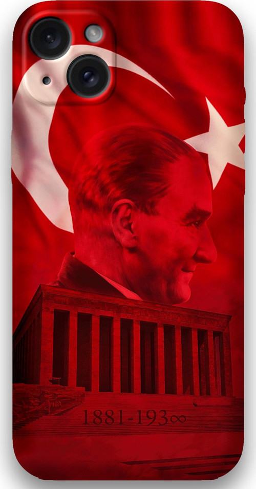 İphone 15 Plus Uyumlu Atatürk Desenli Telefon Kılıfı + Ekran Koruyucu - 5848