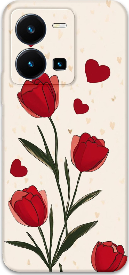 Vivo Y22S Uyumlu Çiçek Desenli Telefon Kılıfı + Ekran Koruyucu - 5789