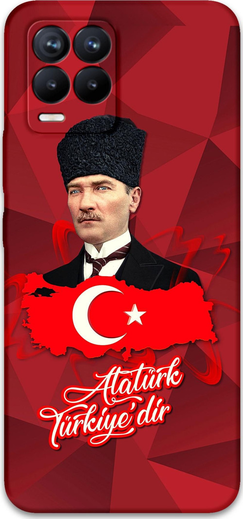 Realme 8 Uyumlu Atatürk Desenli Telefon Kılıfı + Ekran Koruyucu - 5851