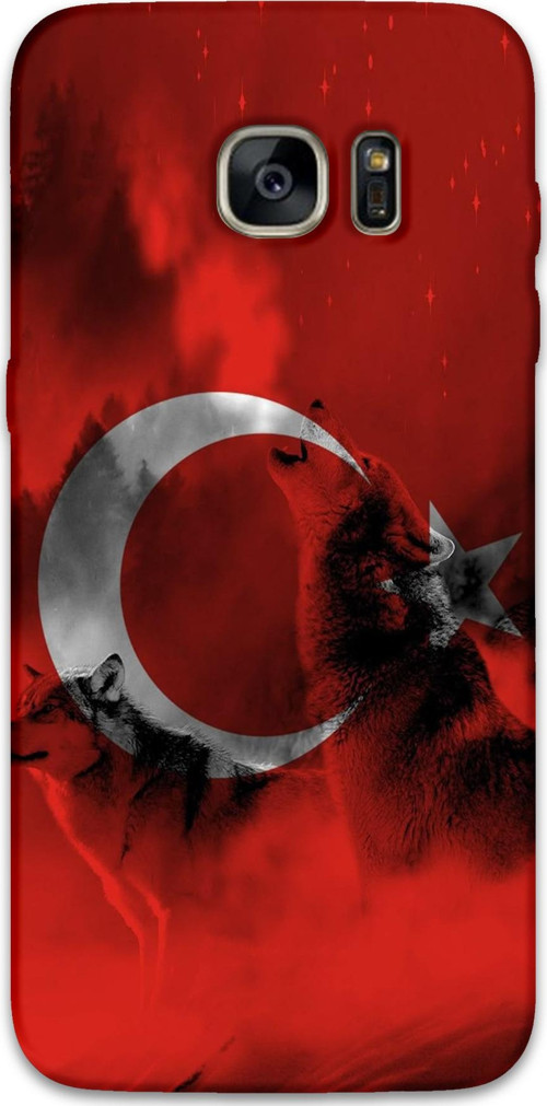Galaxy S7 Edge Uyumlu Türk Bayrağı Desenli Telefon Kılıfı + Ekran Koruyucu - 5854