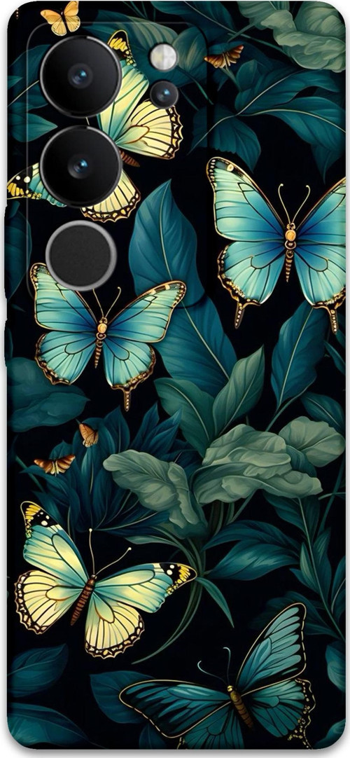 Vivo V29 Uyumlu Kelebek Desenli Telefon Kılıfı + Ekran Koruyucu - 5791
