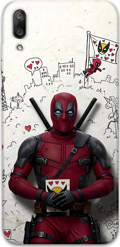 Huawei Y7 Prime 2019 Uyumlu Deadpool Desenli Telefon Kılıfı + Ekran Koruyucu - 5927