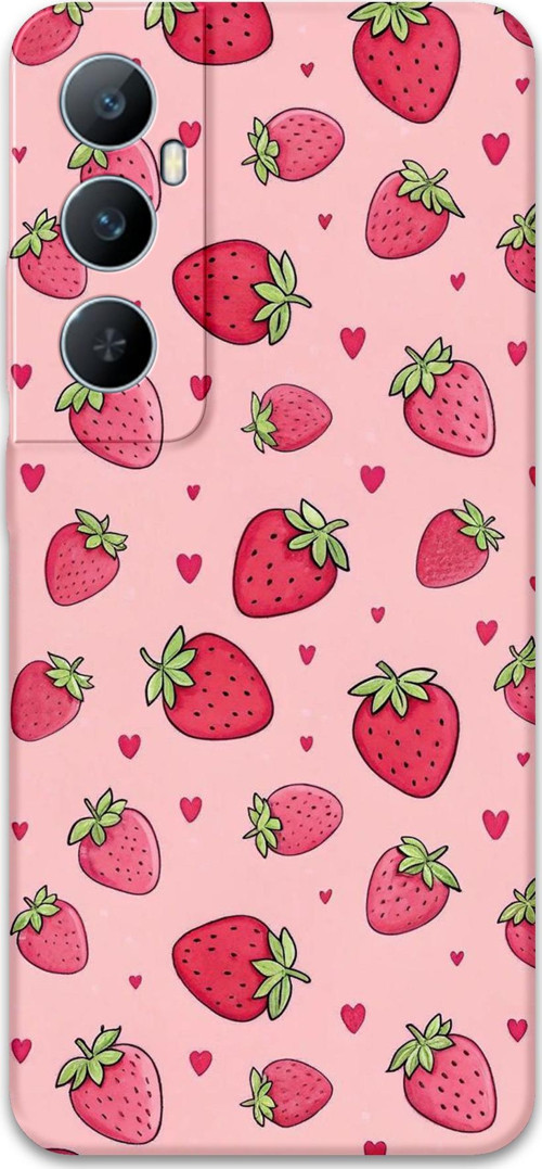 Realme C65 Uyumlu Çilek Desenli Telefon Kılıfı + Ekran Koruyucu - 5804