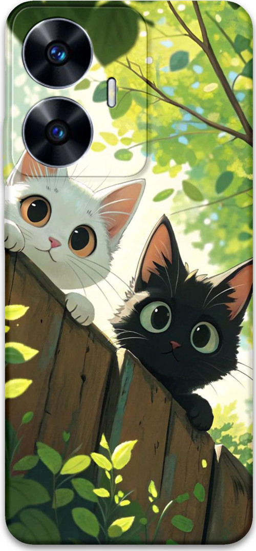 Realme C55 Uyumlu Kedi Desenli Telefon Kılıfı + Ekran Koruyucu - 5785