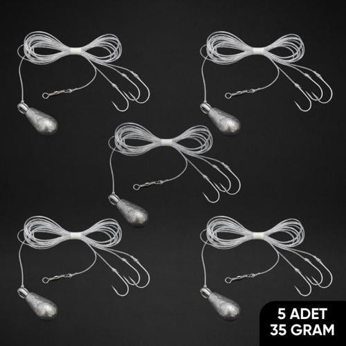 3 İğneli Kurşunlu Beden Takımı - Dip Beden Oltası - Fırdöndülü - 35 gr - 5 Adet