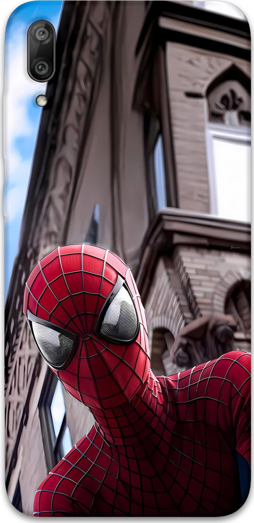 Huawei Y7 Prime 2019 Uyumlu Spiderman Desenli Telefon Kılıfı + Ekran Koruyucu - 5936