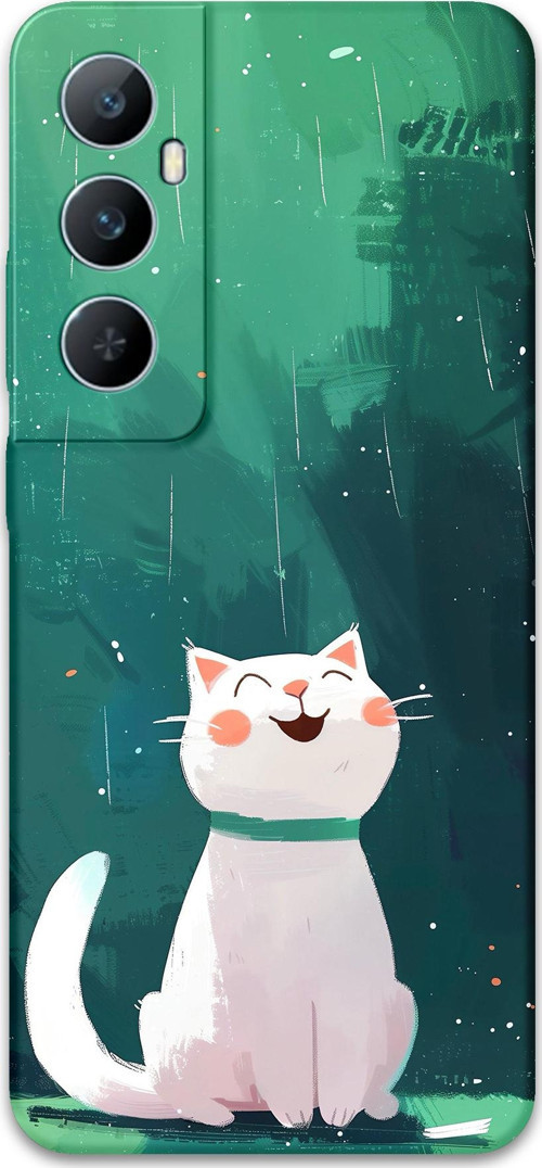 Realme C65 Uyumlu Kedi Desenli Telefon Kılıfı + Ekran Koruyucu - 5781