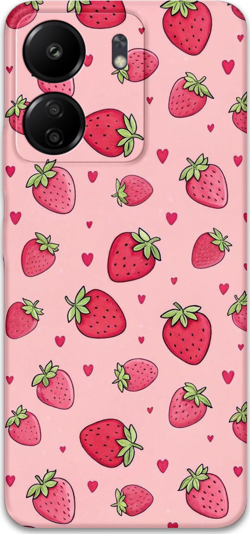Poco C65 Uyumlu Çilek Desenli Telefon Kılıfı + Ekran Koruyucu - 5804