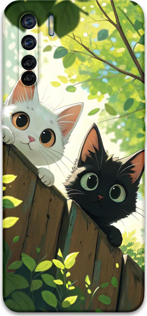 Oppo A91 Uyumlu Kedi Desenli Telefon Kılıfı + Ekran Koruyucu - 5785