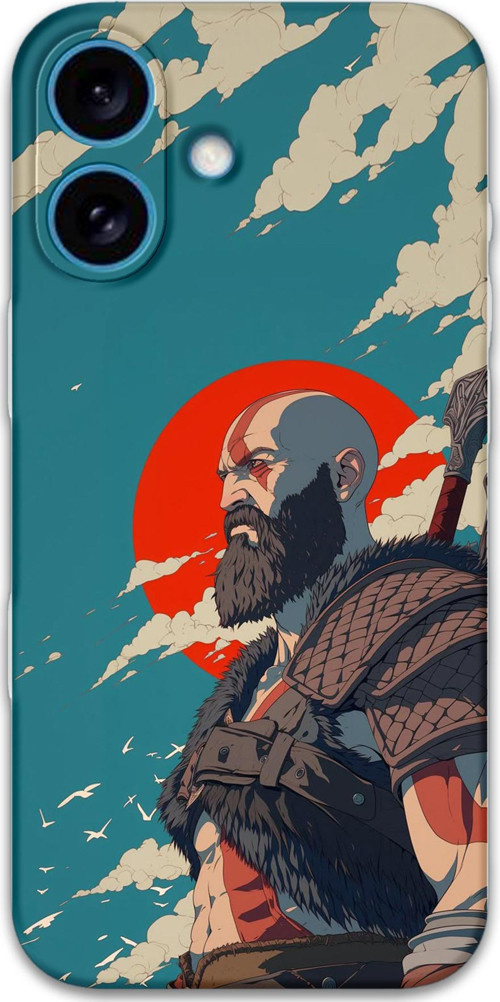 İphone 16 Uyumlu Kratos Desenli Telefon Kılıfı + Ekran Koruyucu - 5824