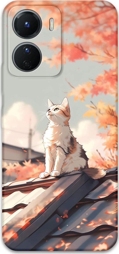 Vivo Y16 Uyumlu Kedi Desenli Telefon Kılıfı + Ekran Koruyucu - 5784