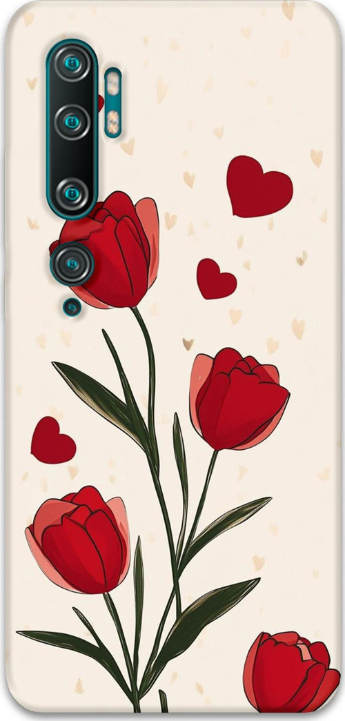 Xiaomi Mi Note 10 Uyumlu Çiçek Desenli Telefon Kılıfı + Ekran Koruyucu - 5789