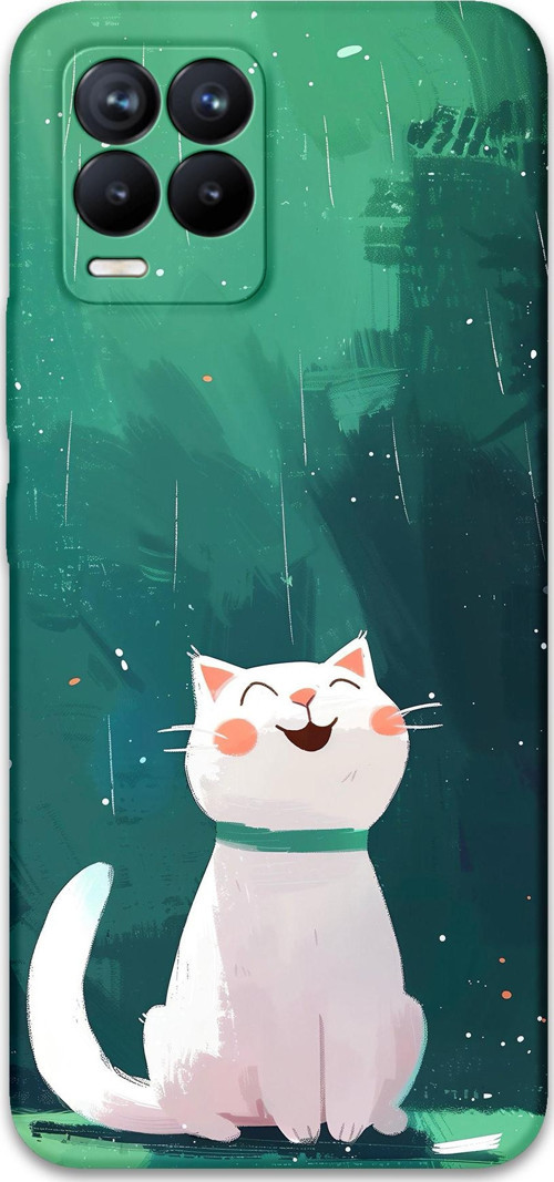 Realme 8 Uyumlu Kedi Desenli Telefon Kılıfı + Ekran Koruyucu - 5781